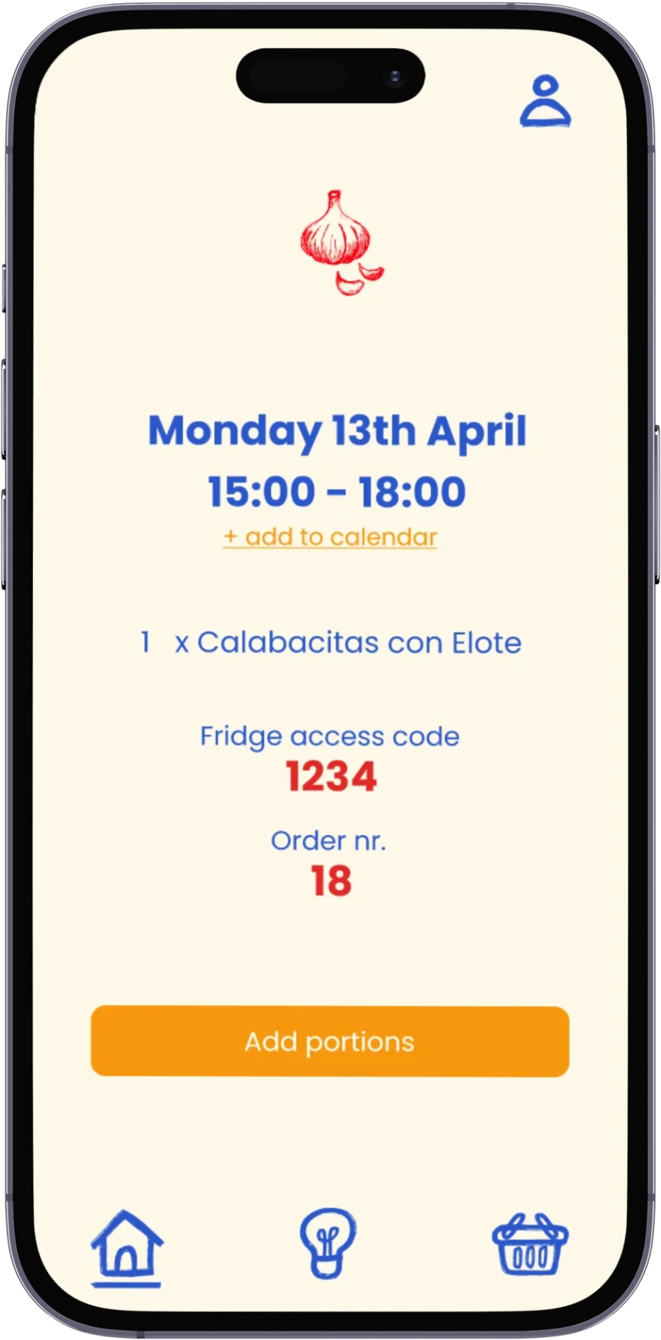 Easy Monday app order screen with fridge access code